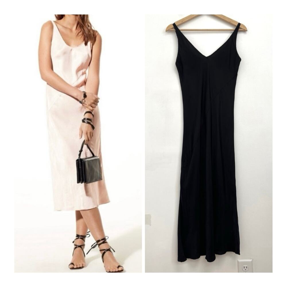 Babaton Kilroy Satin Midi Slip Dress Bias Cut V-Neck Minimalist 90s Chic - Small